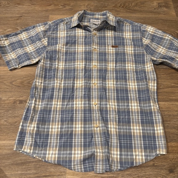 Carhartt Other - Carhartt Plaid Button Up Shirt Medium Blue Short Sleeve Workwear Cotton Logo